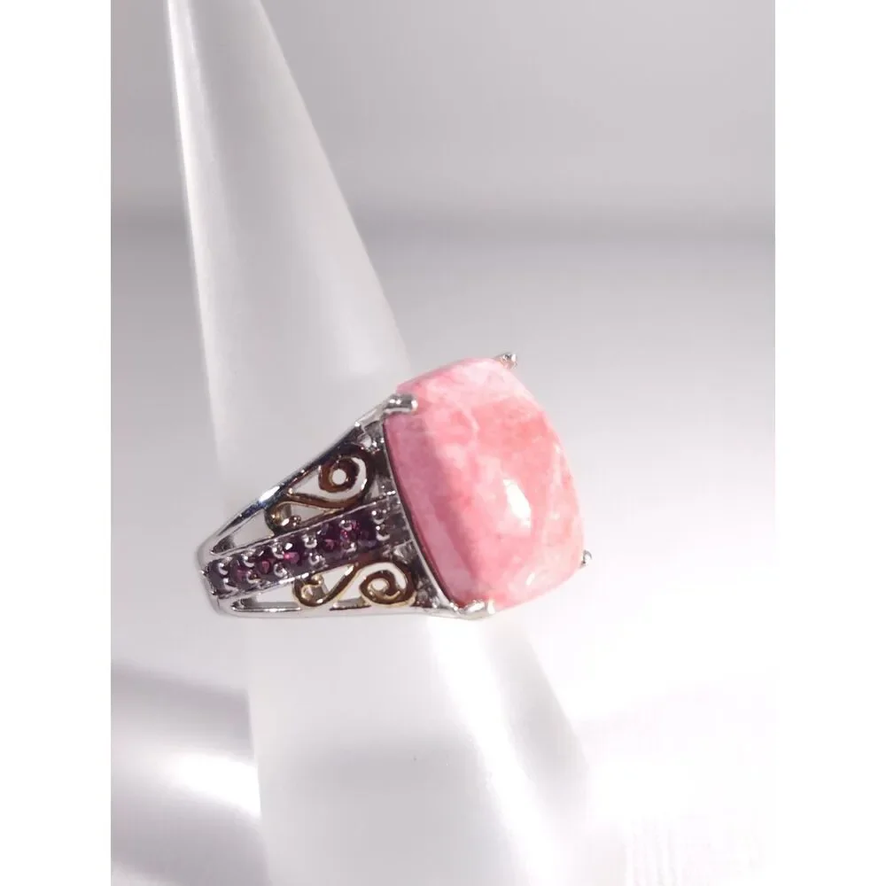Thulite and Garnet 14k YG Accents Platinum over Sterling Silver
